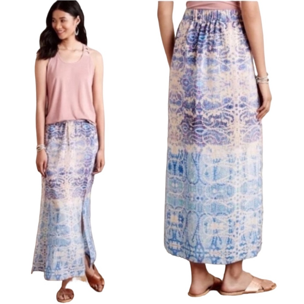 Maeve “Waimea” Printed Watercolor Silk Maxi Skirt